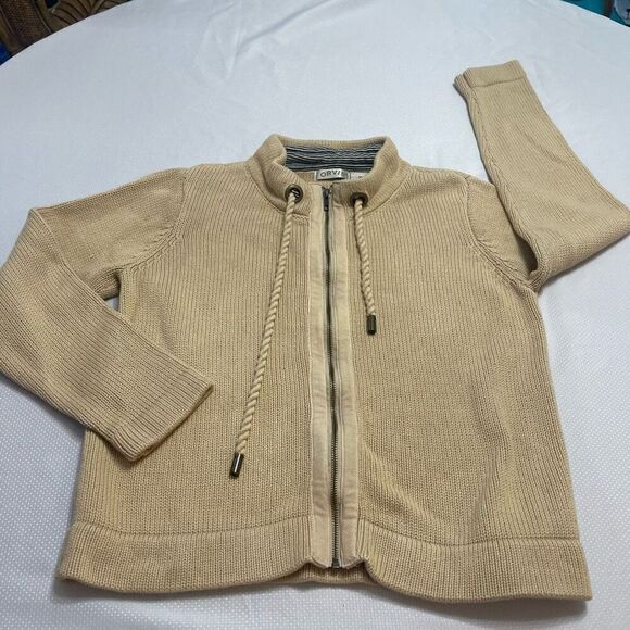 Orvis Tan Beige Cotton Thick Full Zip Cardigan Sweater Medium - Picture 7 of 9
